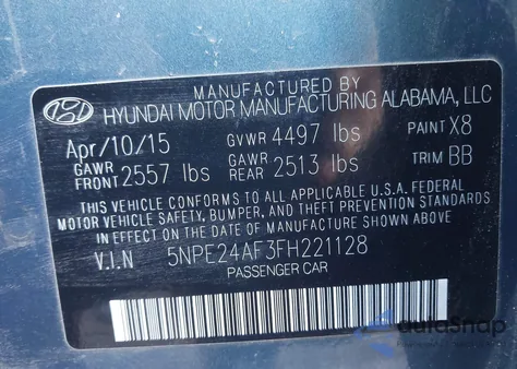 2015 Hyundai Sonata Se from USA, damaged, VIN 5NPE24AF3FH221128
